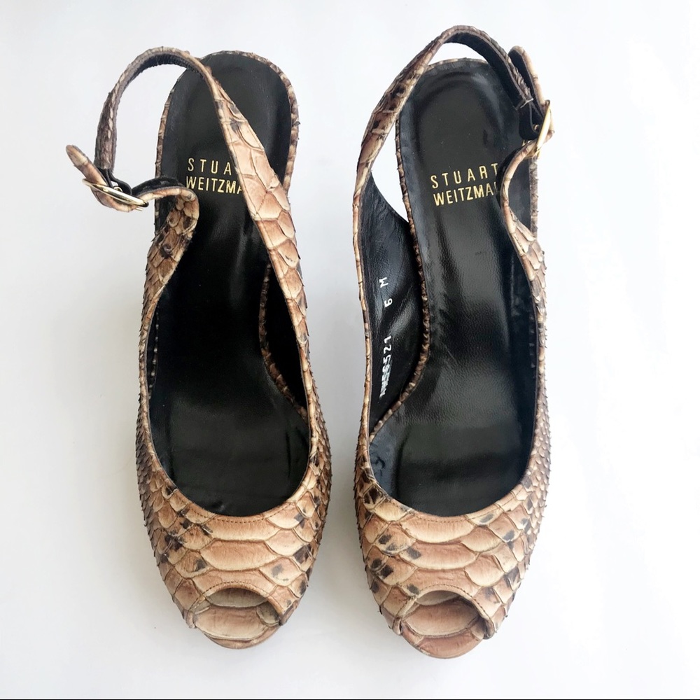 Stuart Weitzman Python Embossed Peep Toe Sandals - image 2